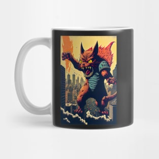 Giant Monster Cat attacking the city Mug